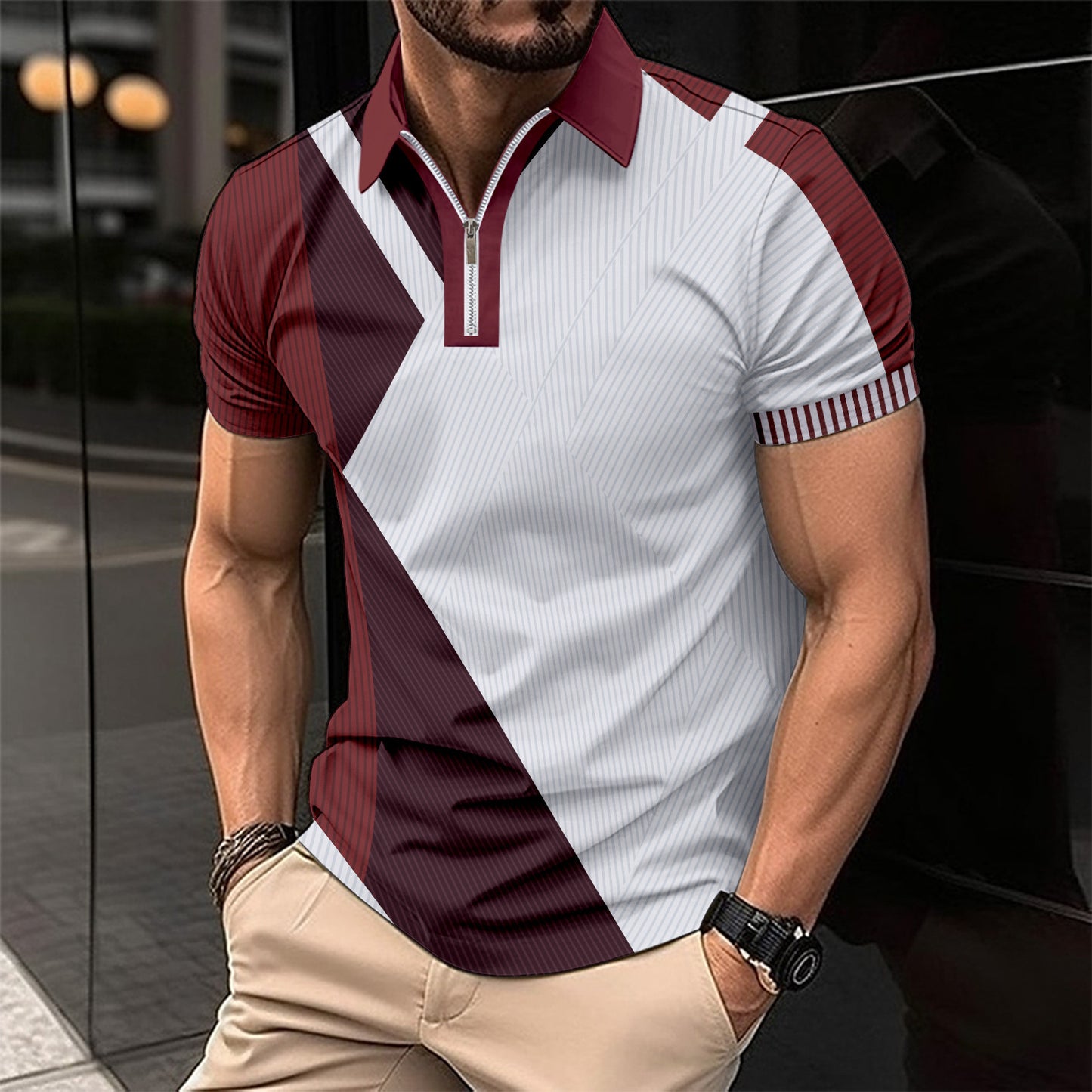 Men's Printed Fashion Slim Color Polo Short Shirt