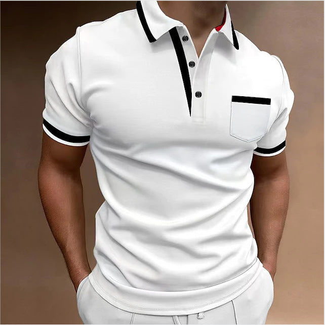 Men's Casual Square Collar Double Buckle Printed Short Sleeve