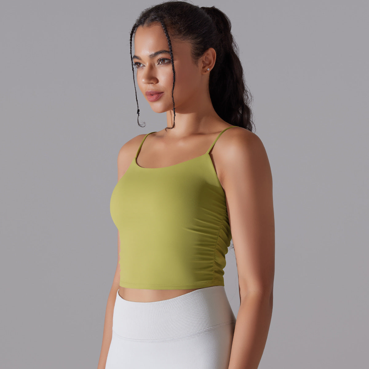 Solid Color Pleated Beauty Back Sports Bra