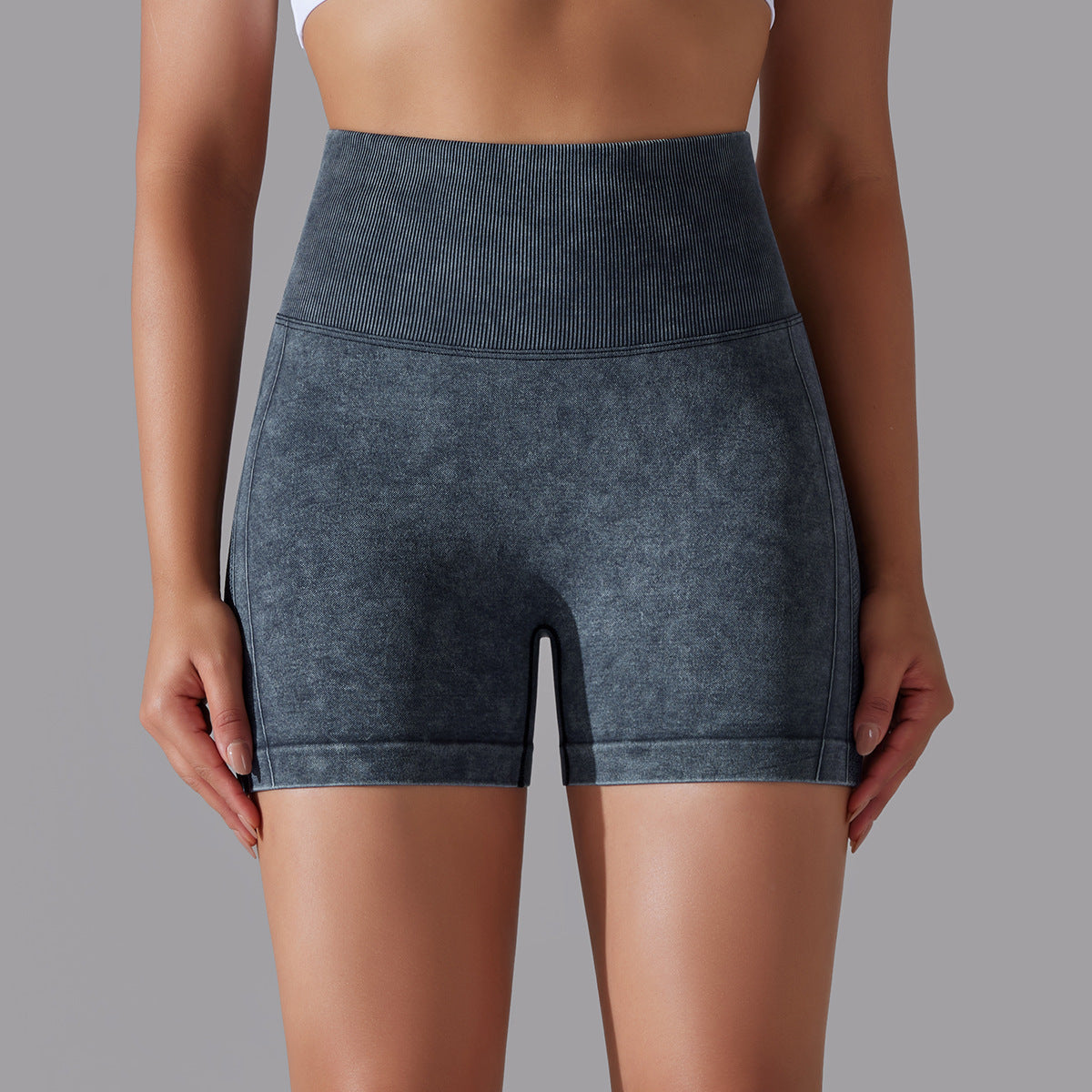 Women's Seamless Knitted Washed High Waist Yoga Shorts