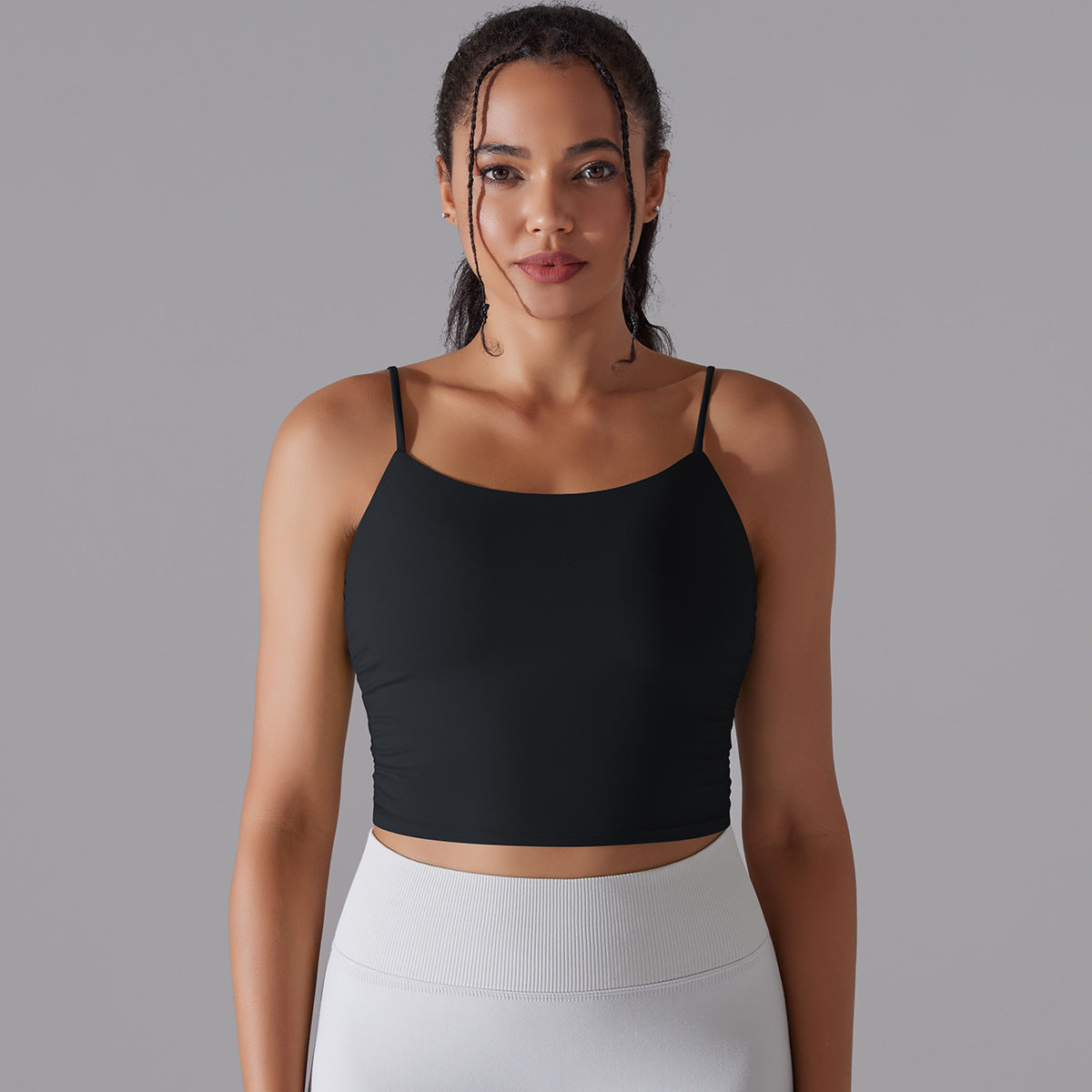 Solid Color Pleated Beauty Back Sports Bra