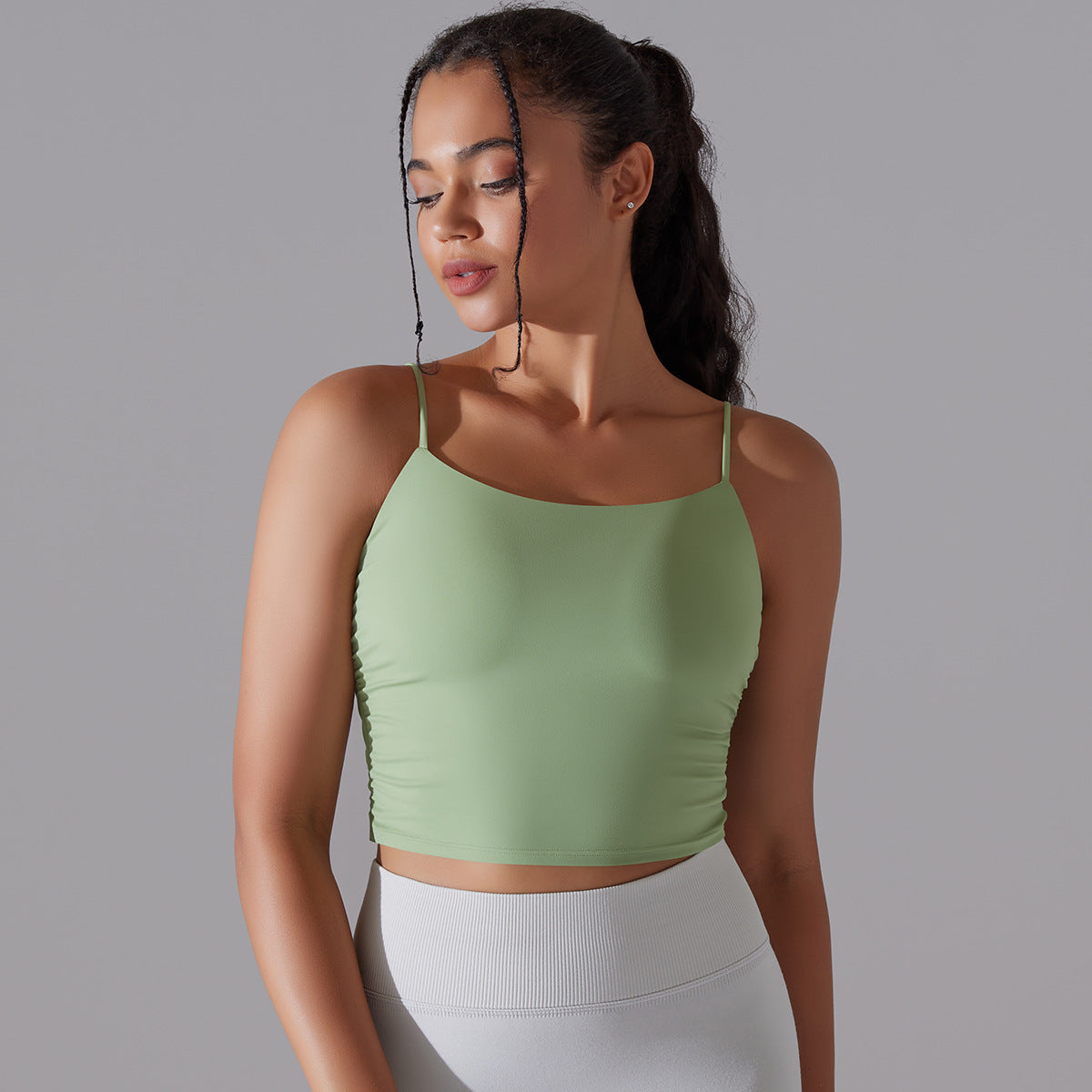 Solid Color Pleated Beauty Back Sports Bra