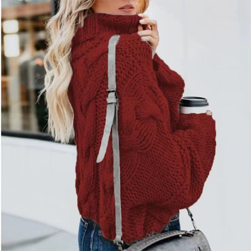 Women's Fashion Casual Turtleneck Pullover Loose-Fitting Long-Sleeve Sweater