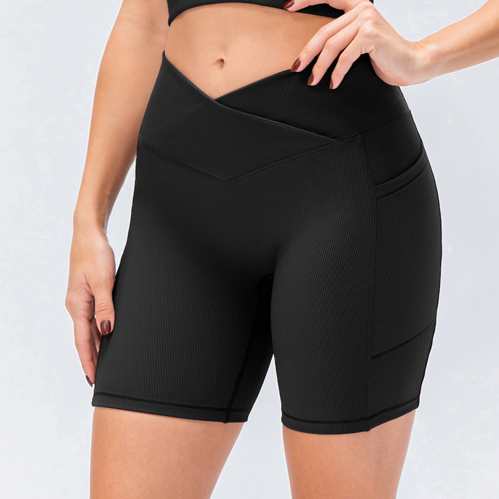 High-Waist Cross Waist Yoga Shorts