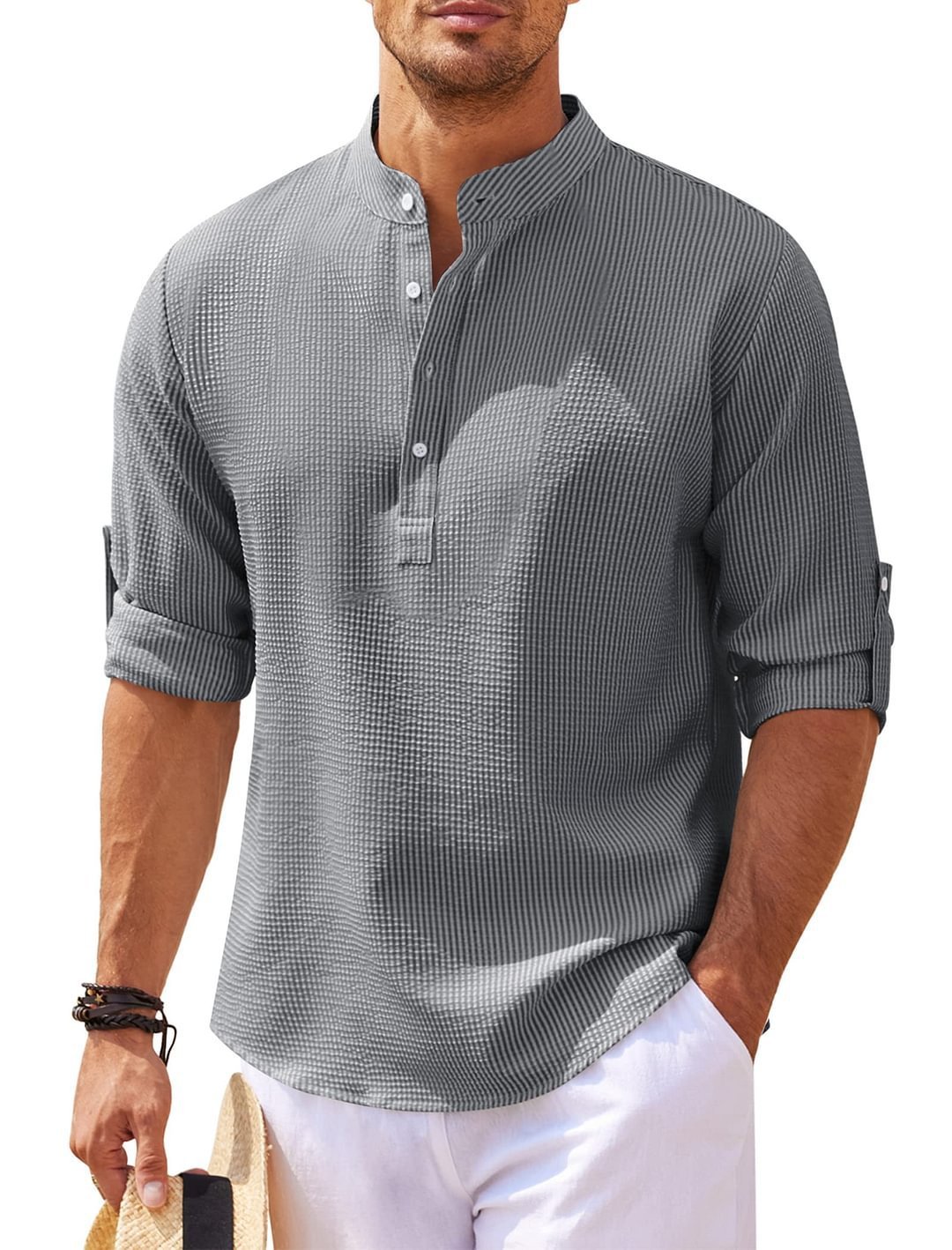 Long Sleeve Stand-Collar Casual Shirt