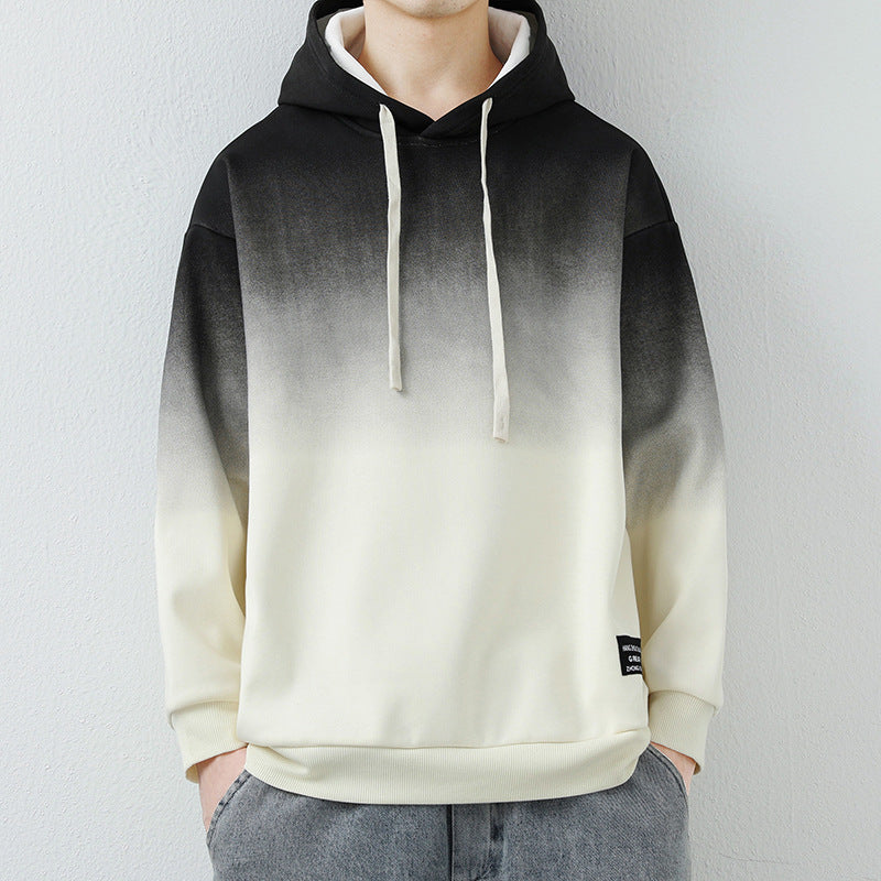 Handsome Long Sleeve Top Hooded Gradient Color