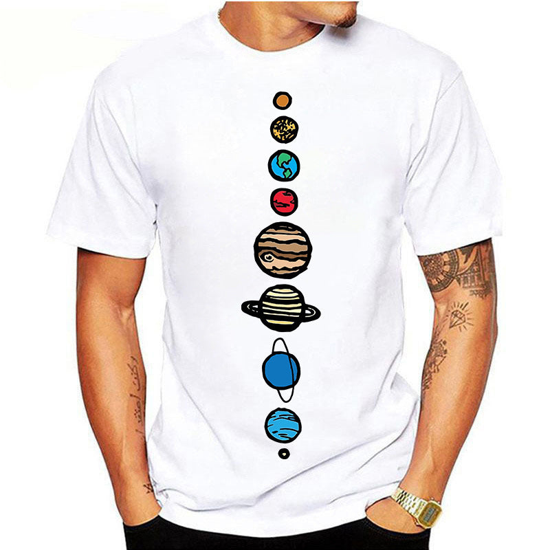 Summer Men's Solar System Planet Round Neck Short Sleeve