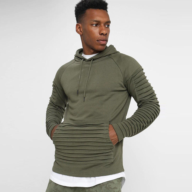 Mens Long Sleeve With Pleated Stripes Hoodies