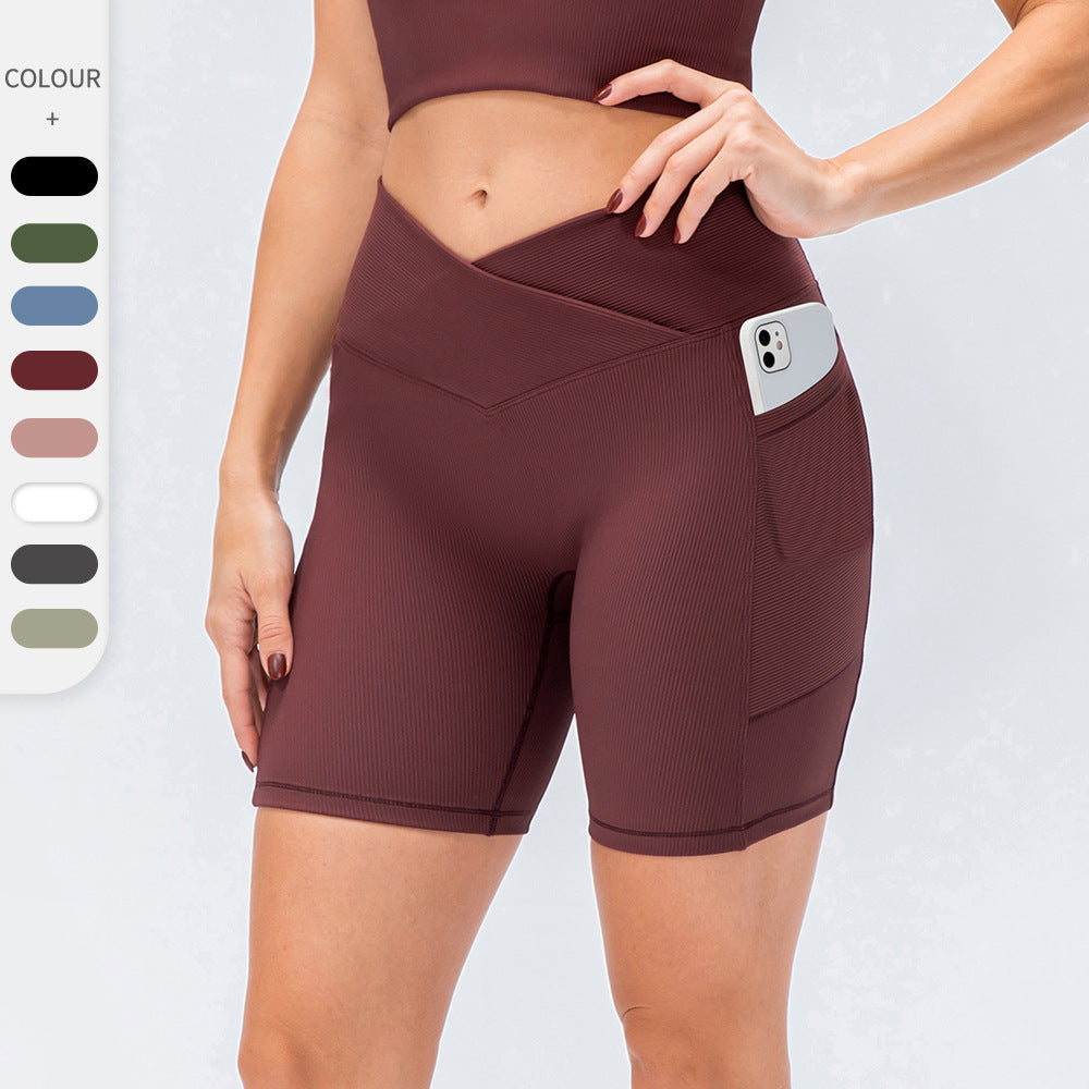 High-Waist Cross Waist Yoga Shorts