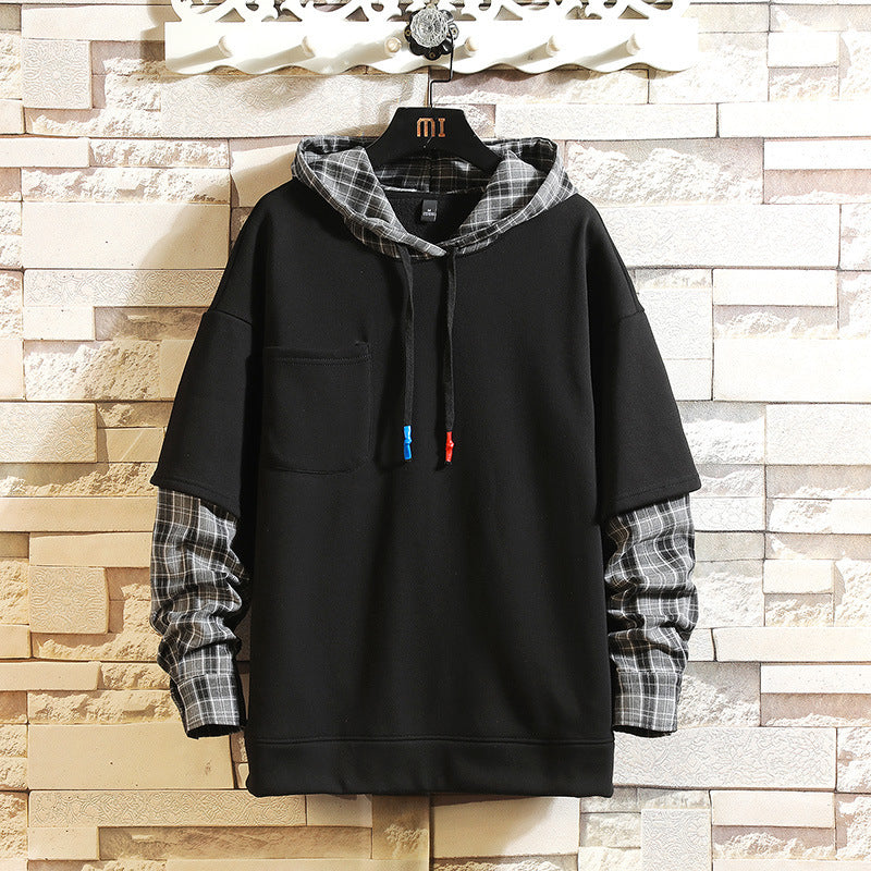 Loose Hooded Casual Fake Two-Piece Long-Sleeved Sweater