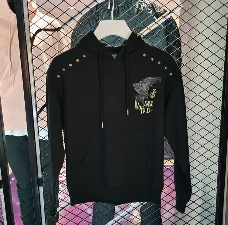 Hooded Sweatshirt With Waterfowl Wings Print And Embroidery