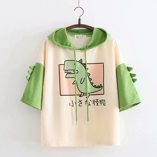 Dinosaur Print Color-Block Five-Point Sleeves