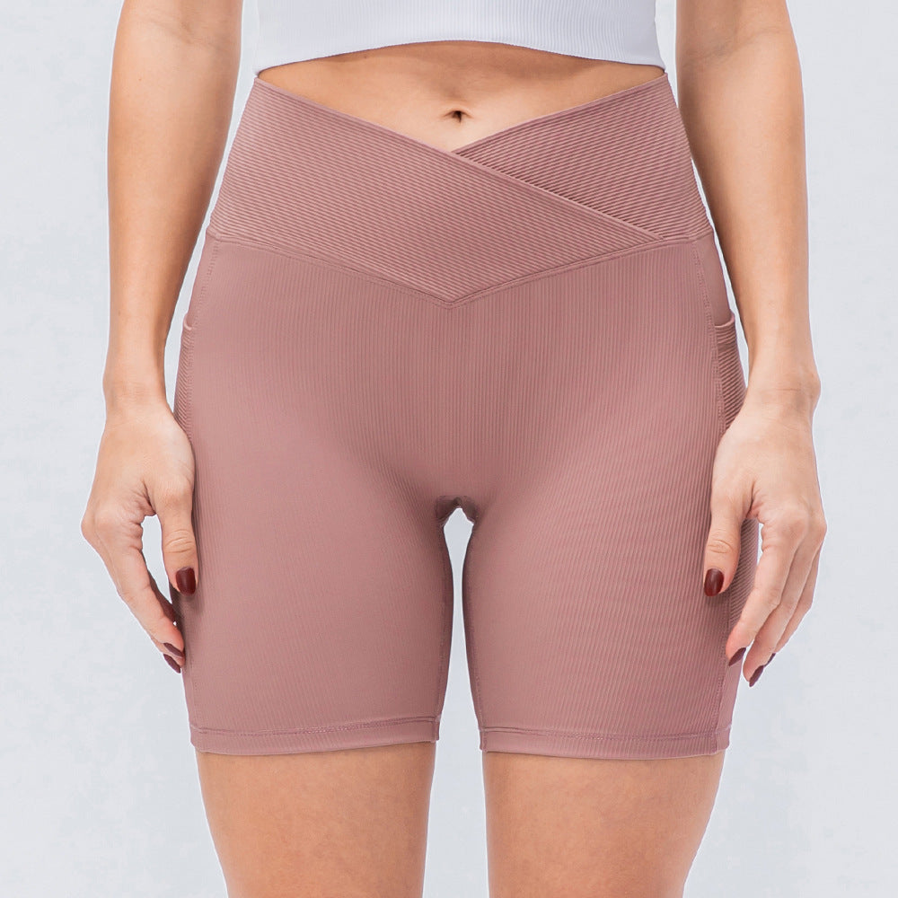 High-Waist Cross Waist Yoga Shorts