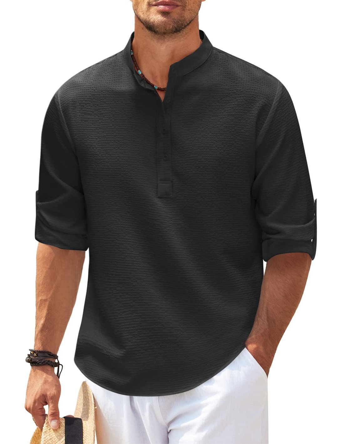 Long Sleeve Stand-Collar Casual Shirt