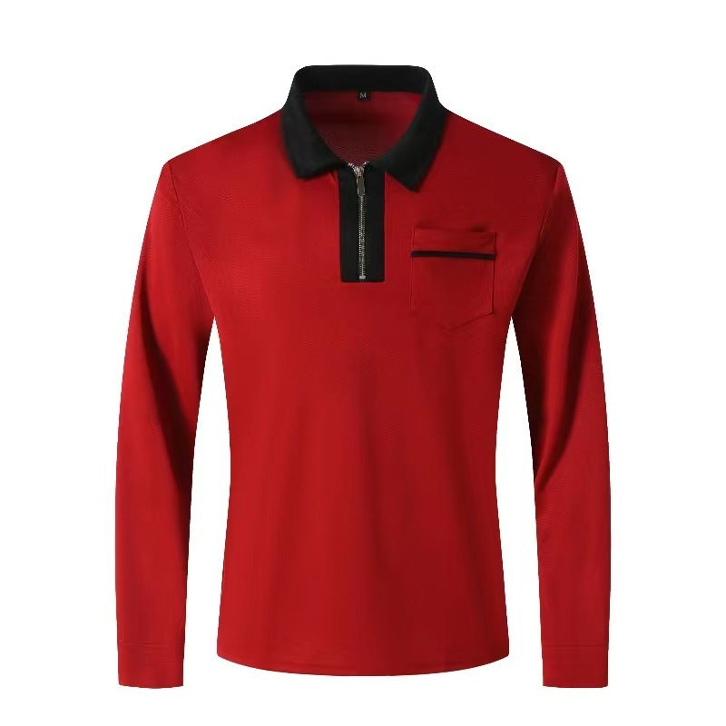 2024 Autumn Zipper Polo Shirt with Pockets