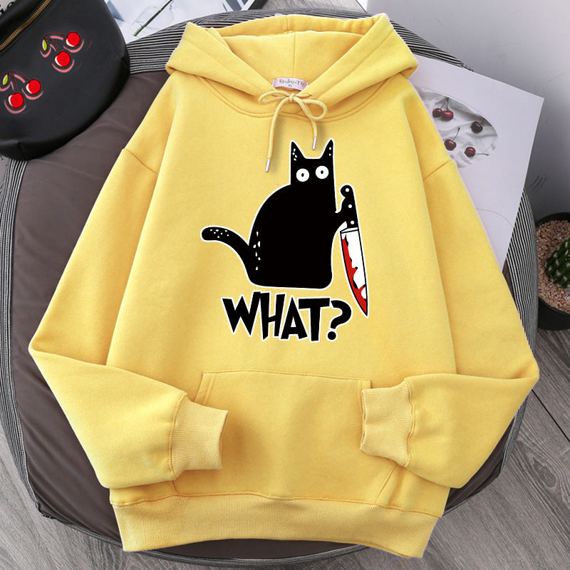 Killer Black Cat Surprised Hoodies Male