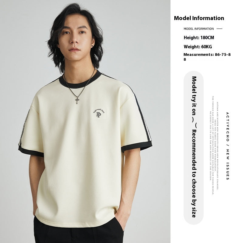 Japanese Style Embroidered Striped Tee