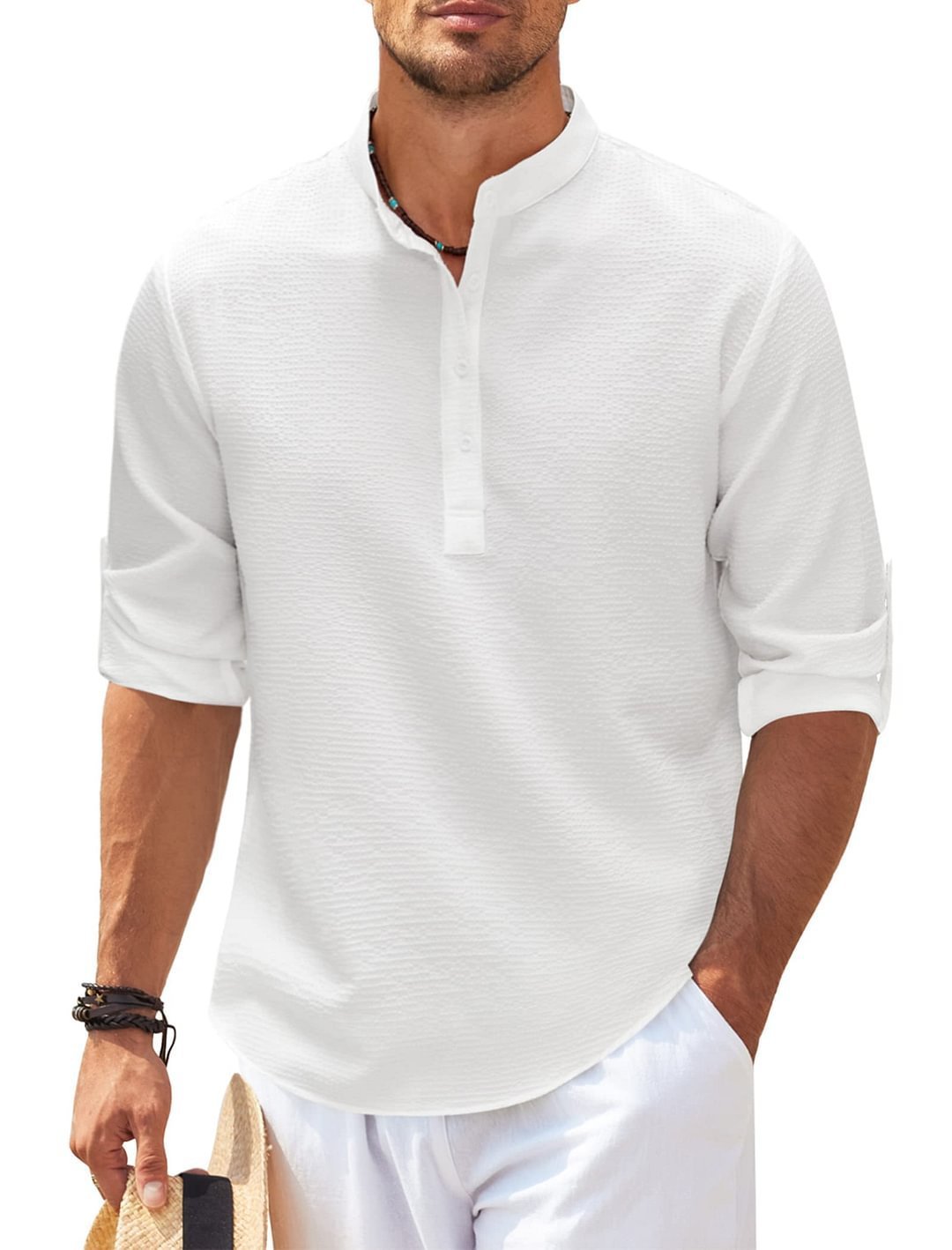 Long Sleeve Stand-Collar Casual Shirt