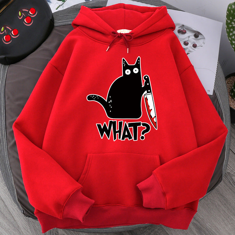 Killer Black Cat Surprised Hoodies Male