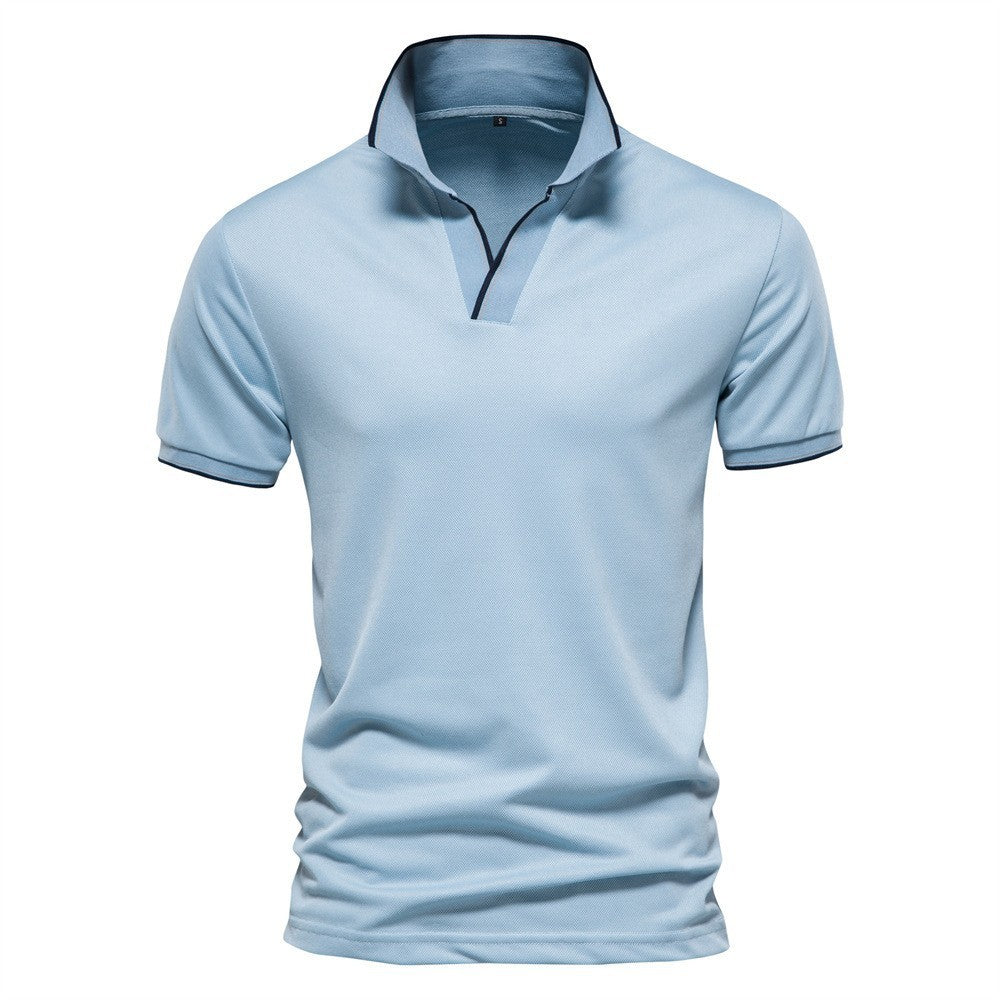 Men's Casual Versatile Solid Color V-neck Short Sleeved Shirt