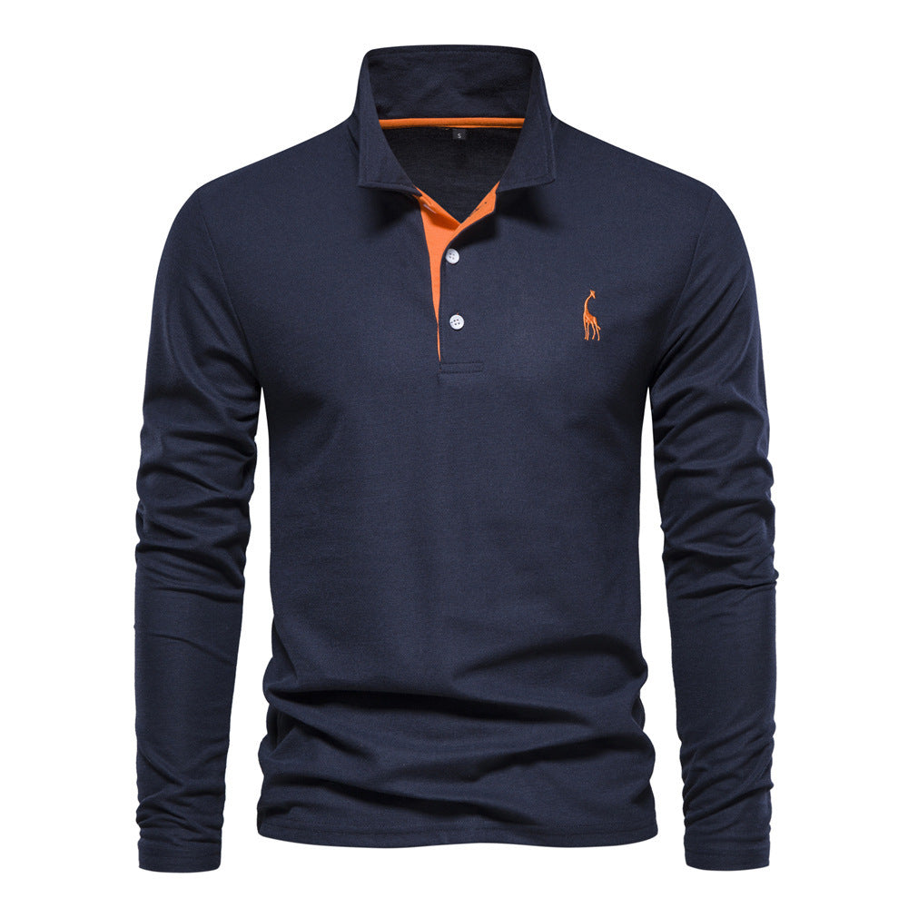 Men's Fashion Casual Polo Collar Deer Embroidered Long Sleeve