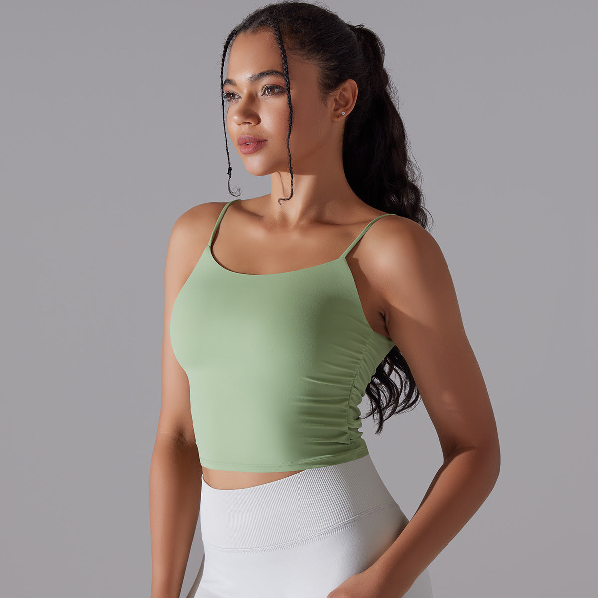 Solid Color Pleated Beauty Back Sports Bra