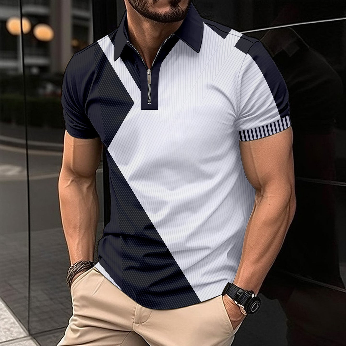 Men's Printed Fashion Slim Color Polo Short Shirt