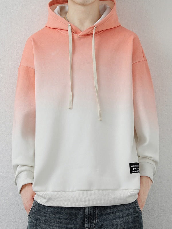 Handsome Long Sleeve Top Hooded Gradient Color