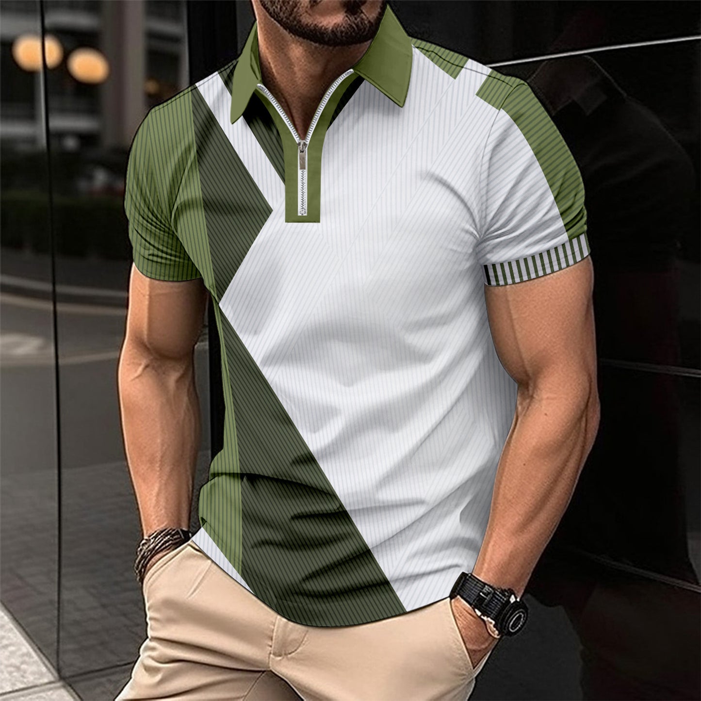 Men's Printed Fashion Slim Color Polo Short Shirt