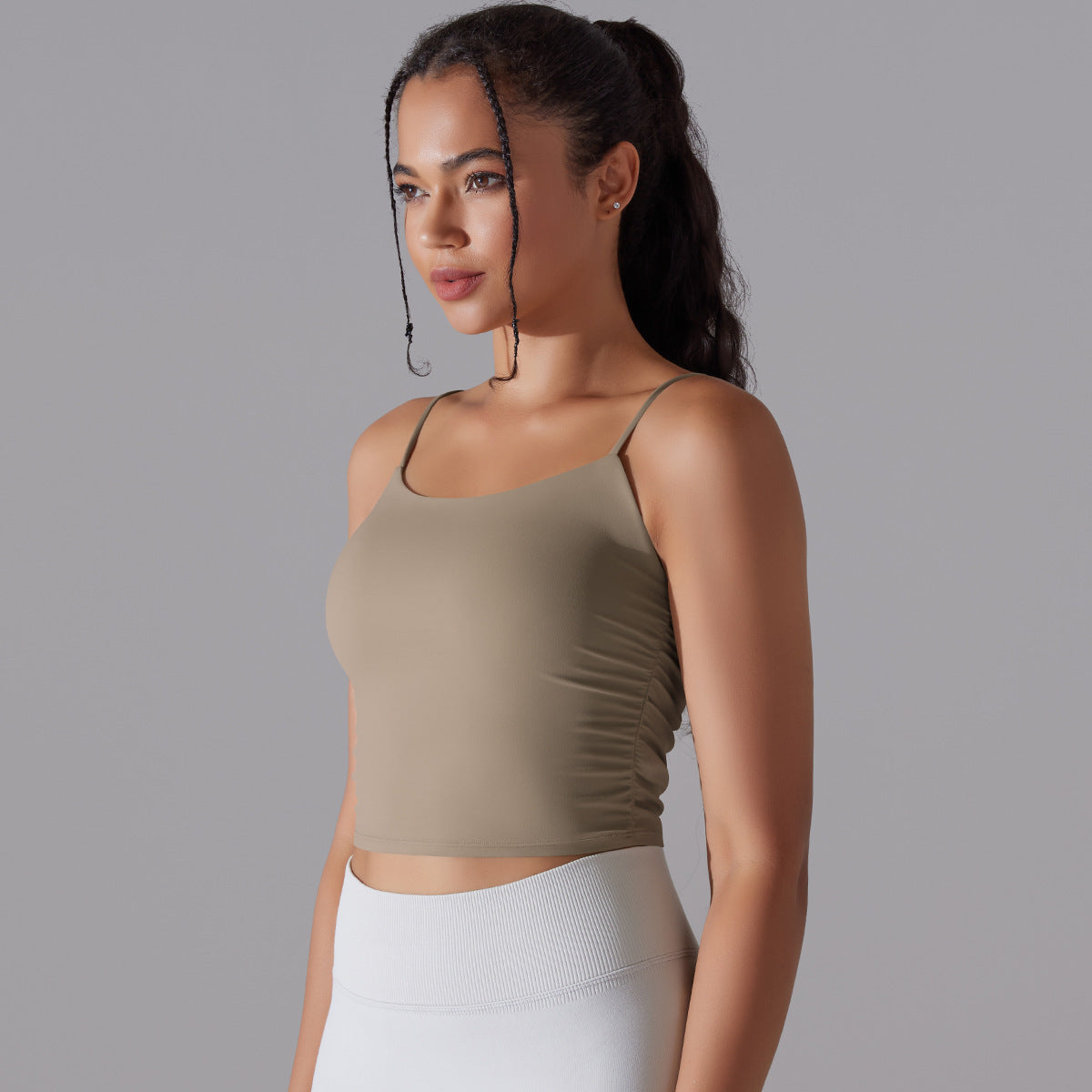 Solid Color Pleated Beauty Back Sports Bra