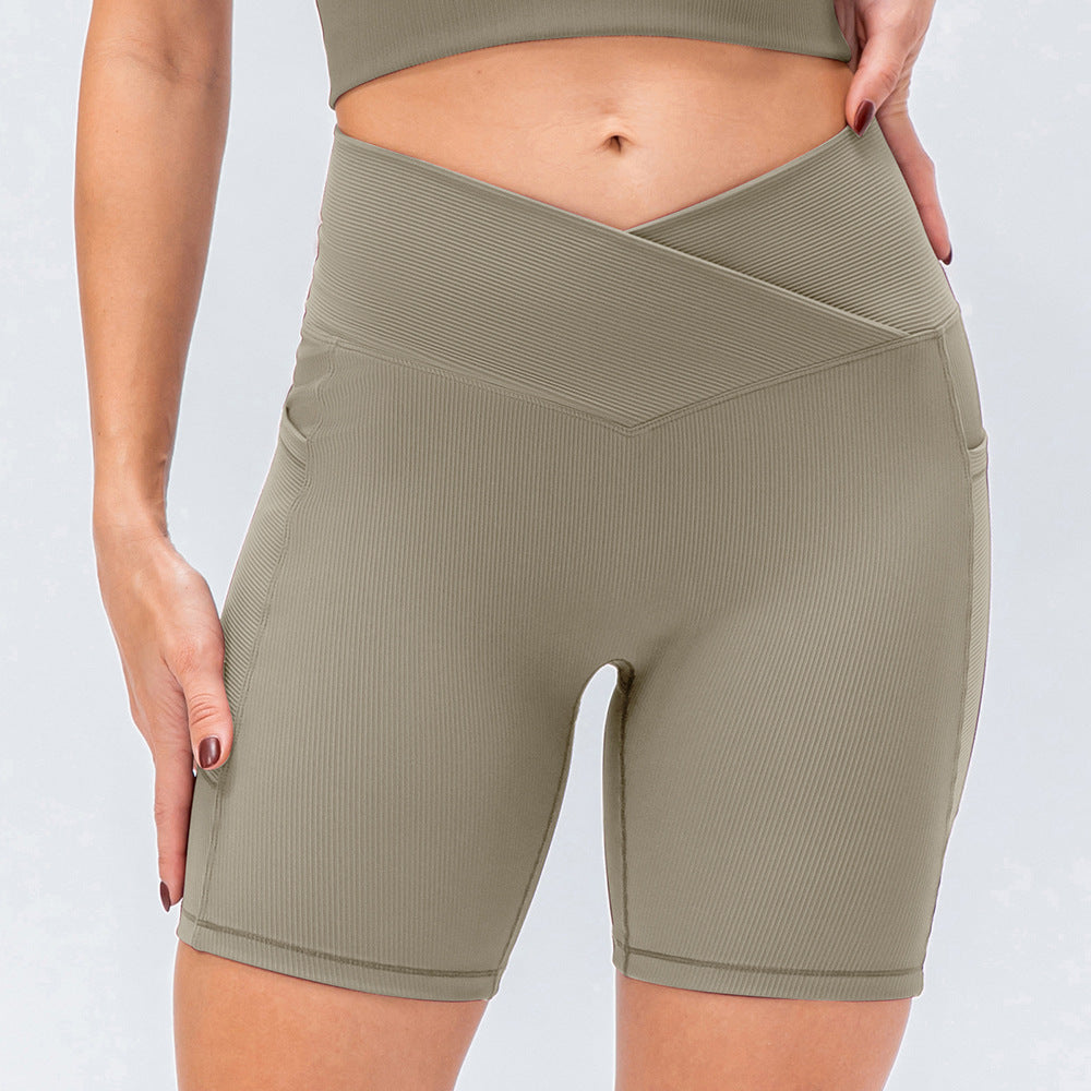 High-Waist Cross Waist Yoga Shorts