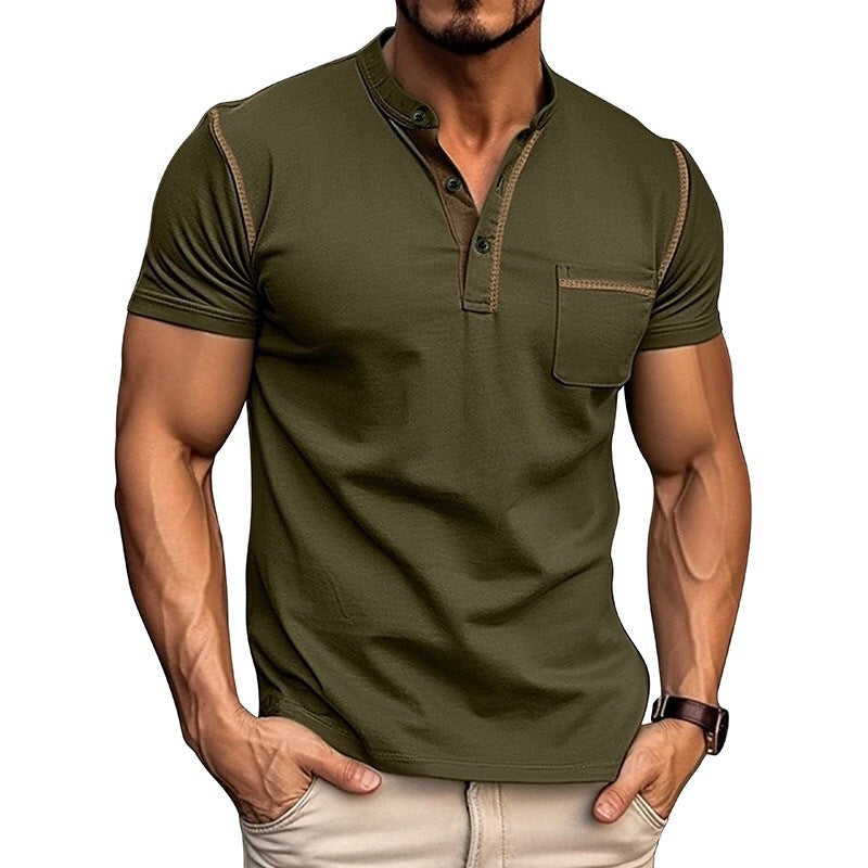 Summer Men's Color Matching Pocket T-shirt Top