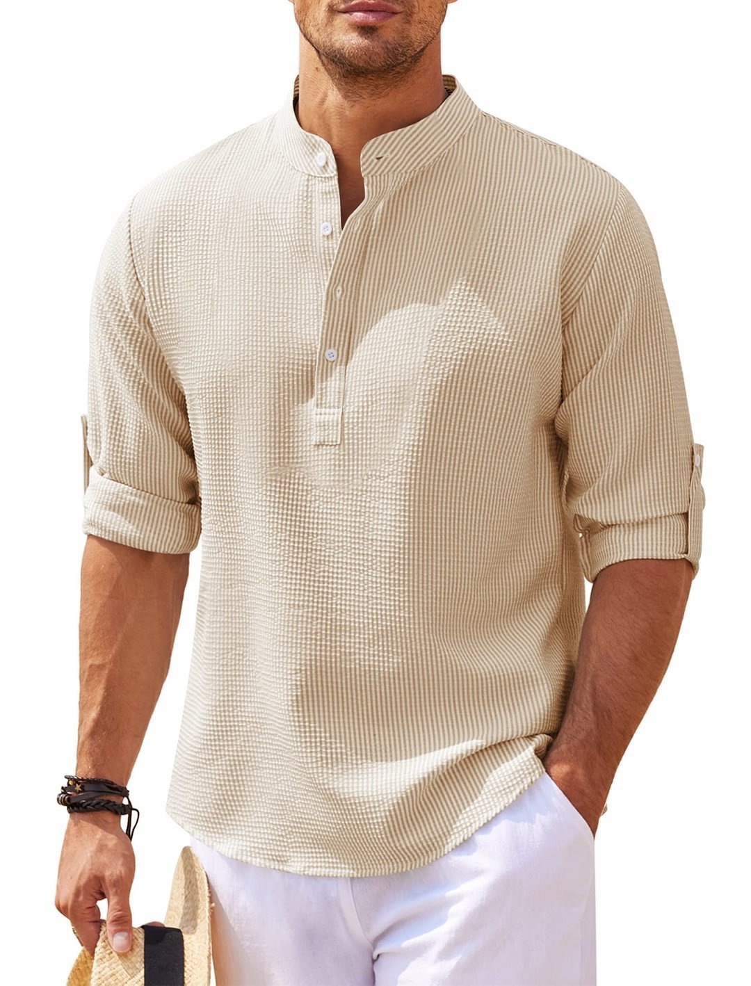 Long Sleeve Stand-Collar Casual Shirt