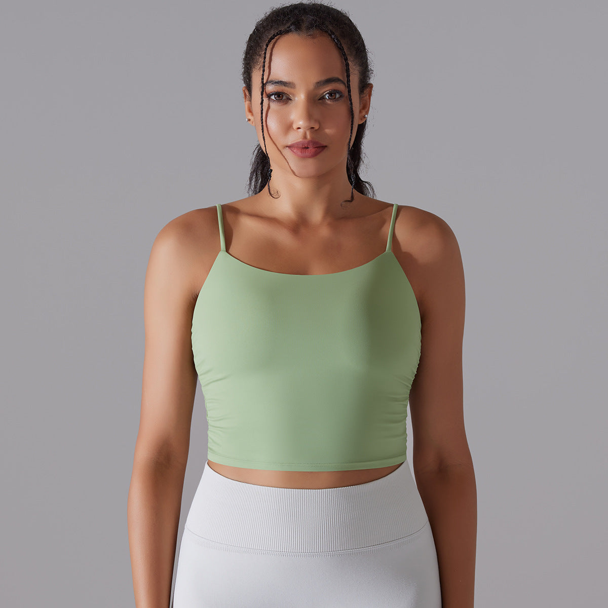 Solid Color Pleated Beauty Back Sports Bra