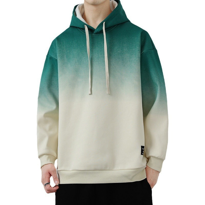 Handsome Long Sleeve Top Hooded Gradient Color