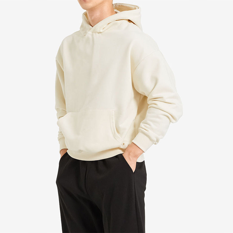 Terry Cotton Solid Color Sports Drop Shoulder Port Hoodie