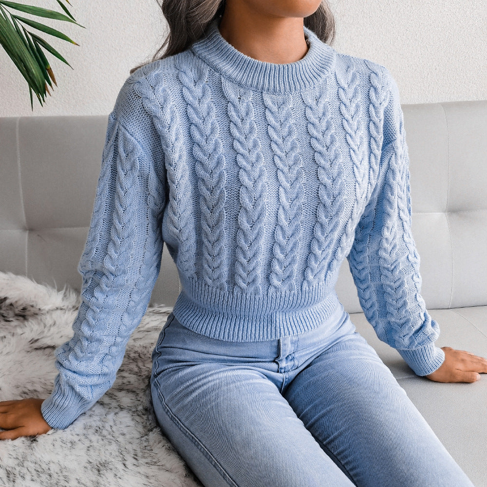 Twist Waist Knitted Cropped Sweater Women's Clothing