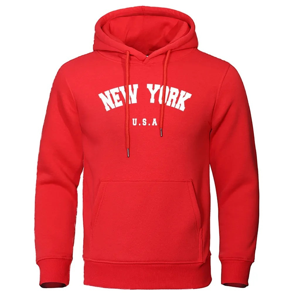 New York U.S.A Printed Casual Hooded Sweater