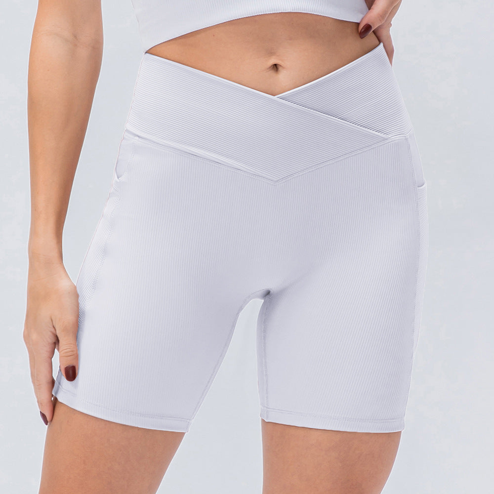 High-Waist Cross Waist Yoga Shorts