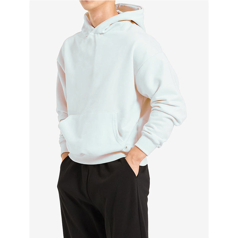 Terry Cotton Solid Color Sports Drop Shoulder Port Hoodie