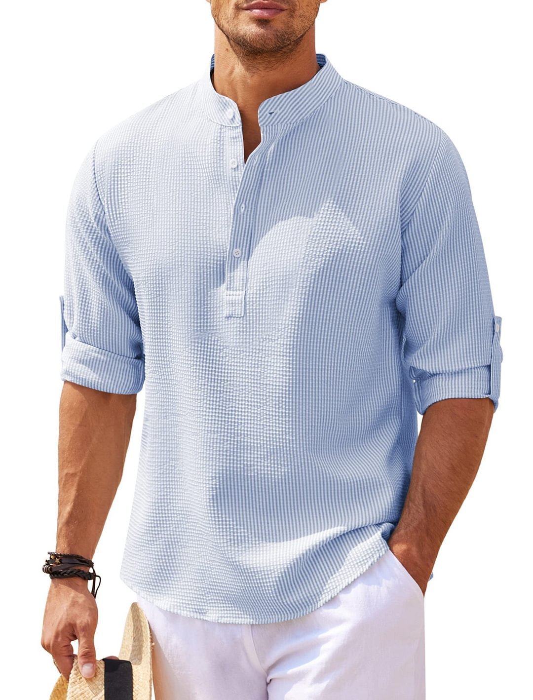 Long Sleeve Stand-Collar Casual Shirt