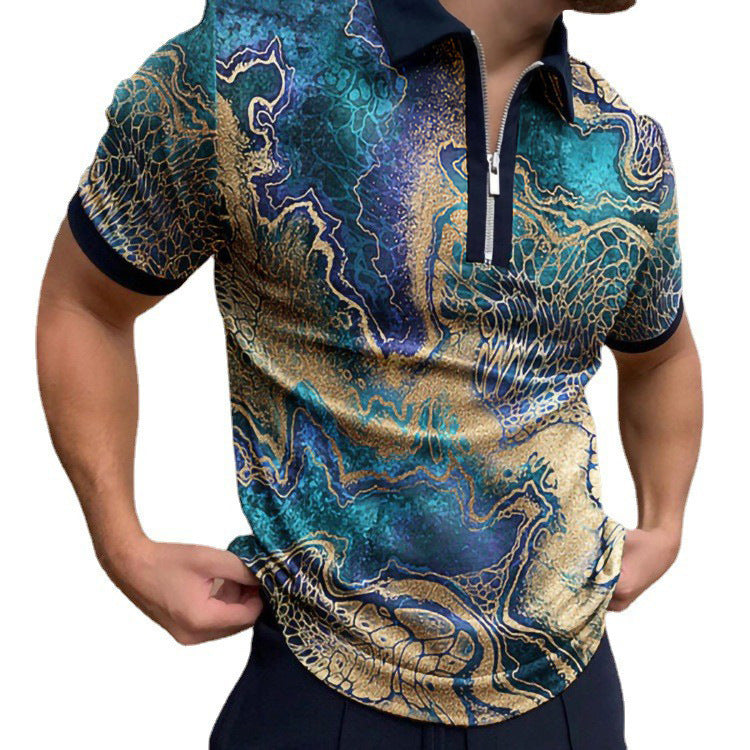 Casual Short Sleeve Digital Printing Slim Fit