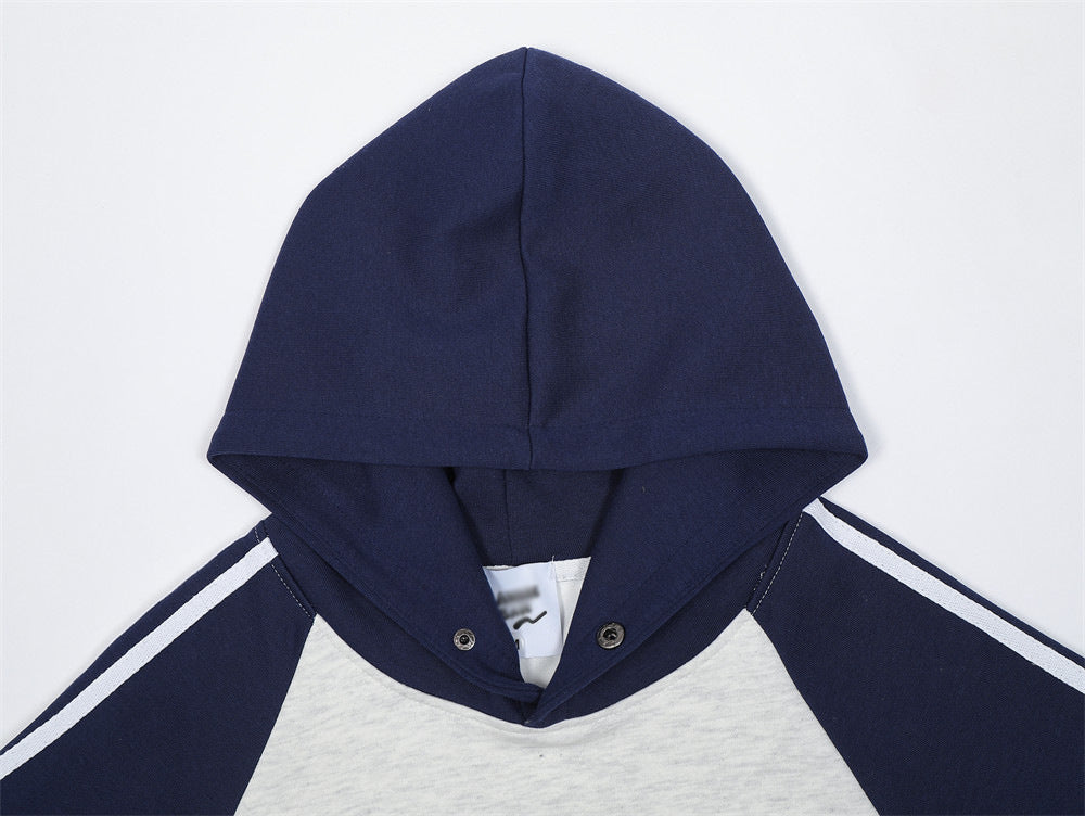 Stitching Contrast Color Hooded Loose Sweater Men