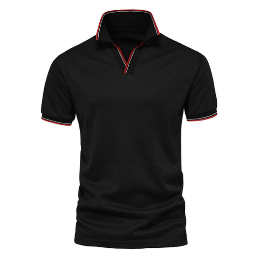 Men's Casual Versatile Solid Color V-neck Short Sleeved Shirt