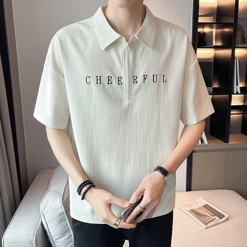 Short Sleeve Thin Polo Shirt Letter Printing Lapel T-shirt