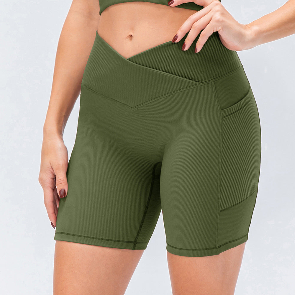 High-Waist Cross Waist Yoga Shorts