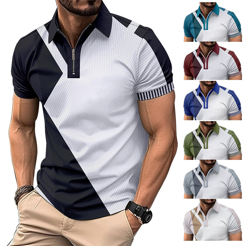 Men's Printed Fashion Slim Color Polo Short Shirt