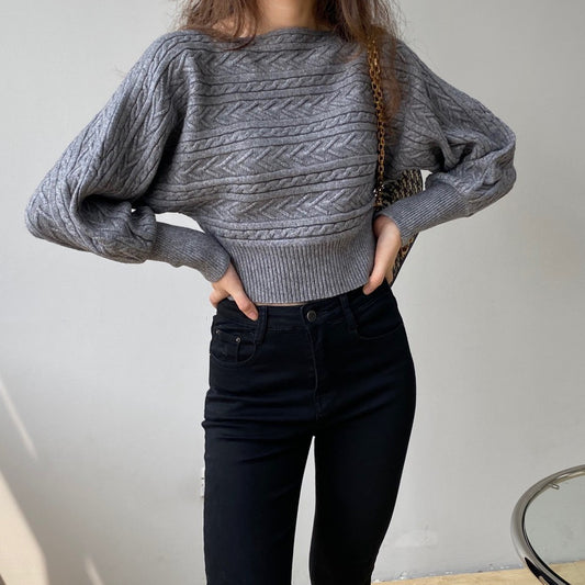 Feminine Round Neck Short Sweater