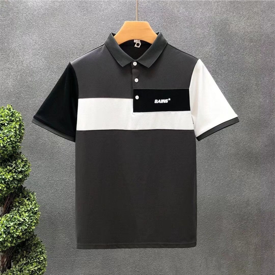 Trend Stitching Contrast Color Polo Shirt Men's Short Sleeves