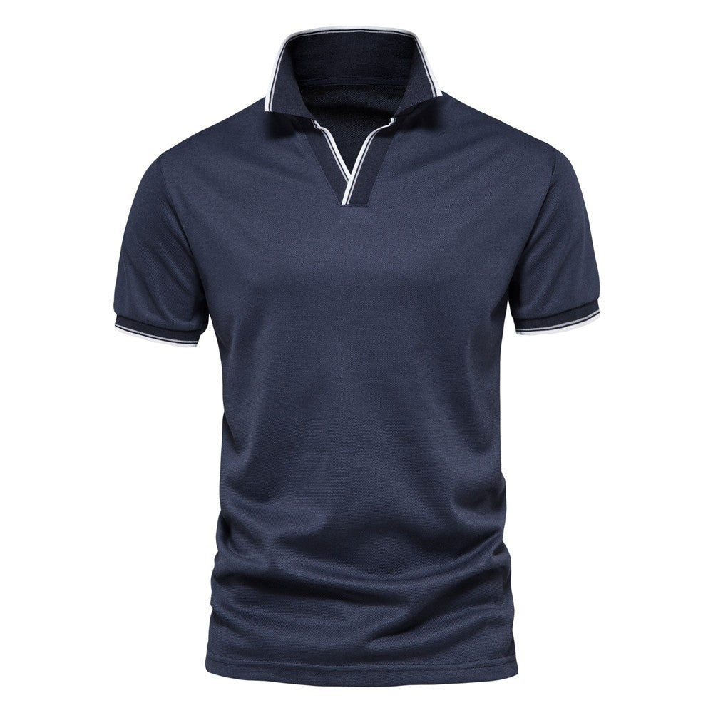 Men's Casual Versatile Solid Color V-neck Short Sleeved Shirt